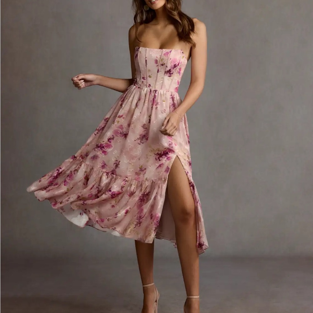 Azazie Pink Floral Midi Dress